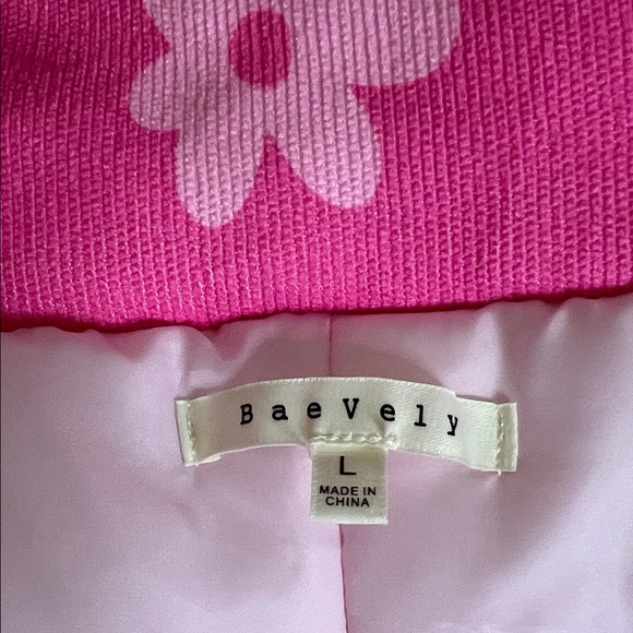 Floral Pink Checkered Women's Puffer Jacket - Picture 11 of 11